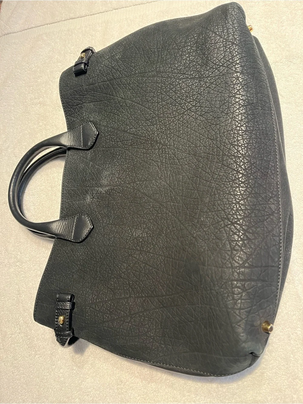 Burberry Black Suede Leather Satchel with Gold Accents